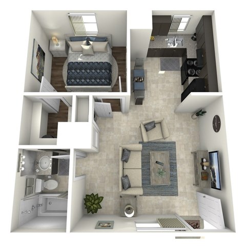 Floor plan for 1 bed, 1 bath, 650 sqft