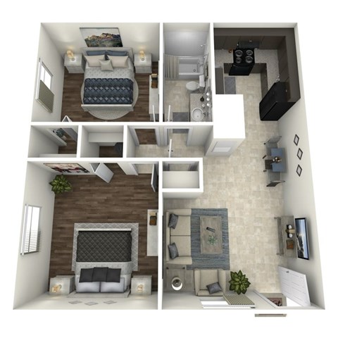 Floor plan for 2 beds, 1 bath, 550 sqft