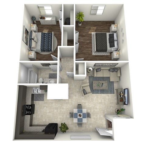 Floor plan for 2 beds, 1 bath, 850 sqft