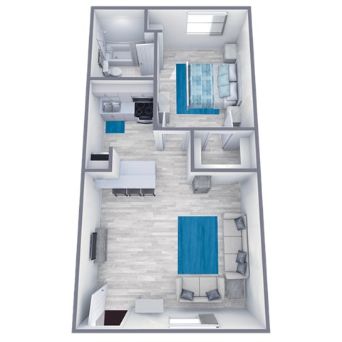 Floor plan for 1 bed, 1 bath, 500 sqft