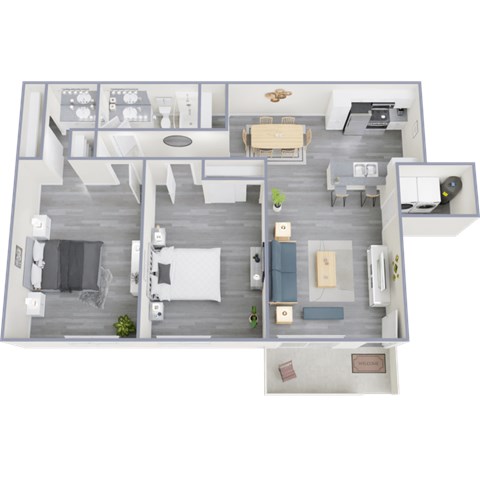 Floor plan for 2 beds, 1 bath, 845 sqft