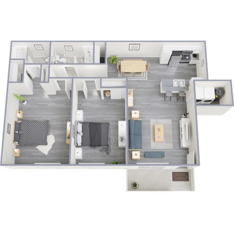 Floor plan for 2 beds, 2 baths, 870 sqft