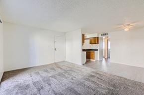 Phoenix apartment for rent - A spacious room with a carpeted floor and a ceiling fan.