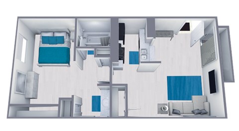 Floor plan for 1 bed, 1 bath, 675 sqft