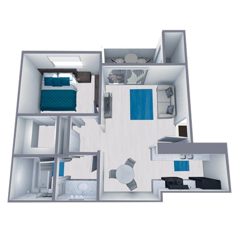 Floor plan for 1 bed, 1 bath, 695 sqft