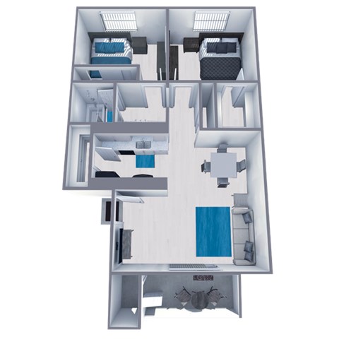 Floor plan for 2 beds, 1 bath, 900 sqft