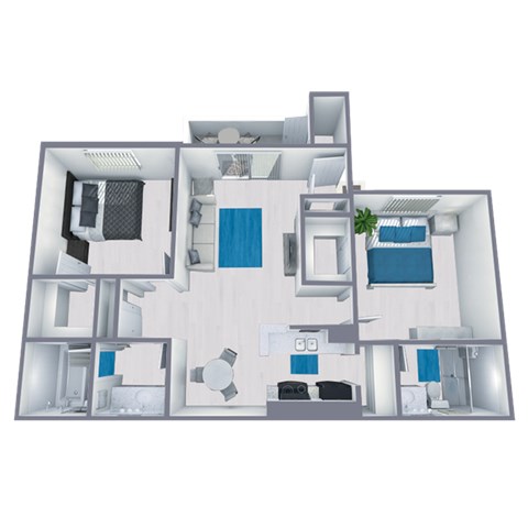 Floor plan for 2 beds, 2 baths, 945 sqft