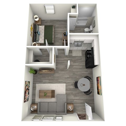 Floor plan for 1 bed, 1 bath, 500 sqft