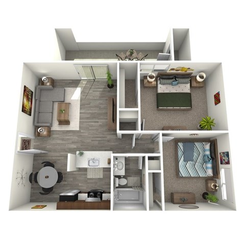 Floor plan for 2 beds, 1 bath, 840 sqft
