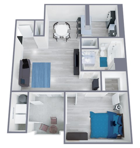 Floor plan for 1 bed, 1 bath, 624 sqft