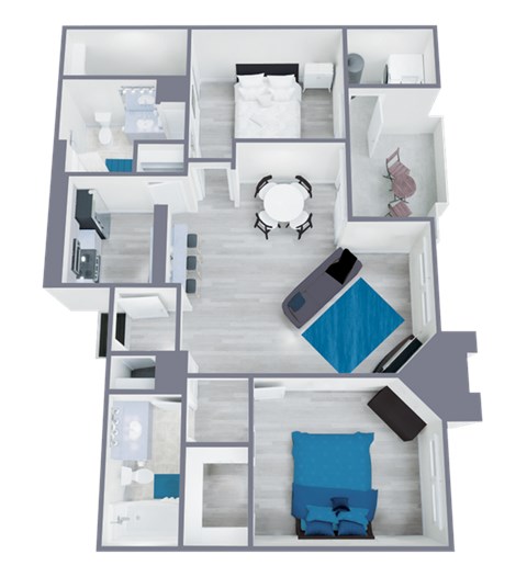 Floor plan for 2 beds, 2 baths, 911 sqft