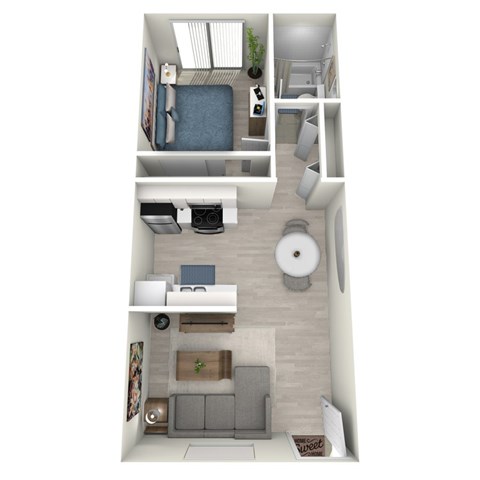 Floor plan for 1 bed, 1 bath, 675 sqft