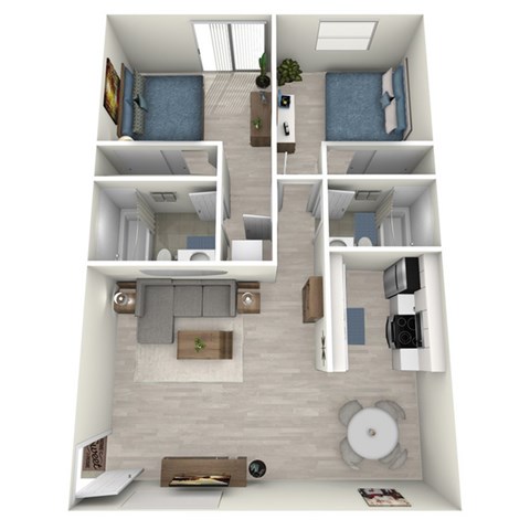 Floor plan for 2 beds, 2 baths, 925 sqft