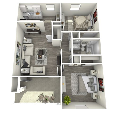 Floor plan for 2 beds, 1 bath, 870 sqft