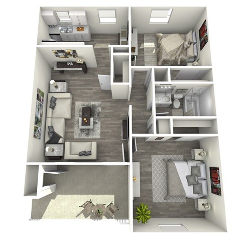 Floor plan for 2 beds, 1 bath, 870 sqft