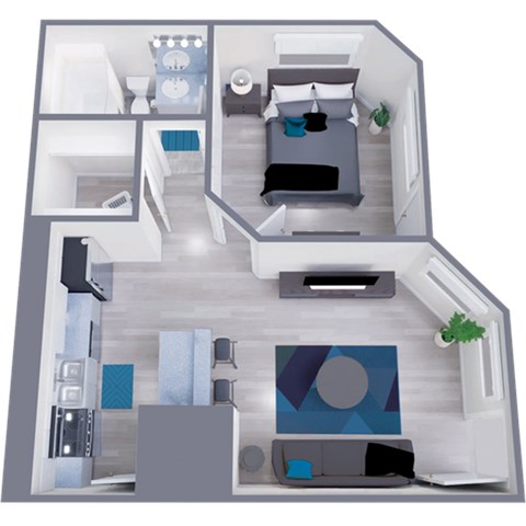 Floor plan for 1 bed, 1 bath, 500 sqft