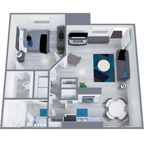 Floor plan for 1 bed, 1 bath, 672 sqft