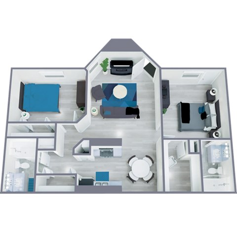 Floor plan for 2 beds, 2 baths, 878 sqft