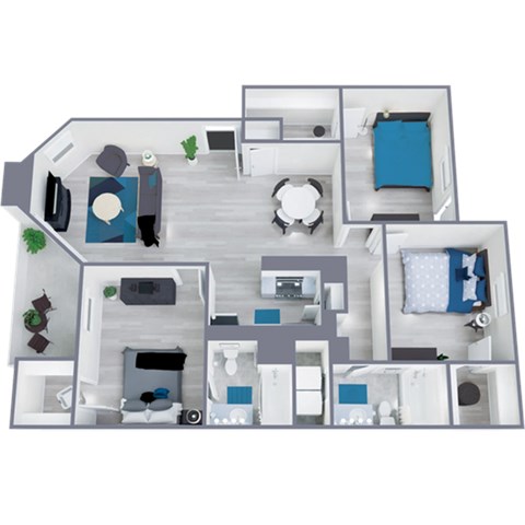 Floor plan for 3 beds, 2 baths, 1138 sqft
