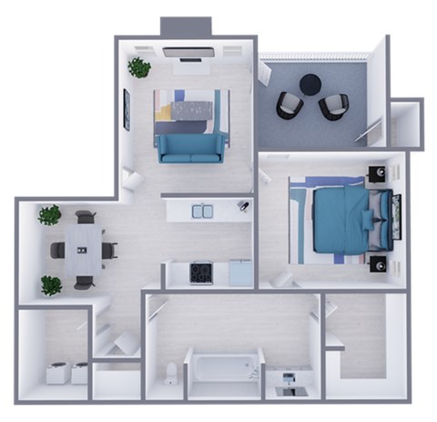 Floor plan for 1 bed, 1 bath, 726 sqft