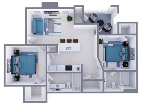 Floor plan for 2 beds, 2 baths, 900 sqft