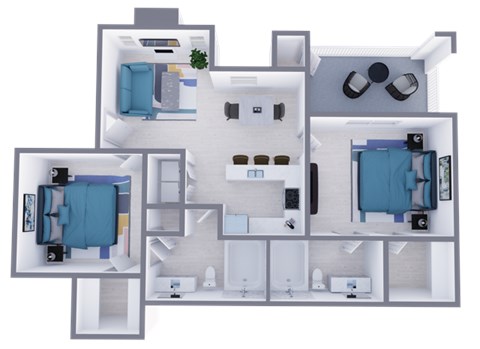 Floor plan for 2 beds, 2 baths, 962 sqft