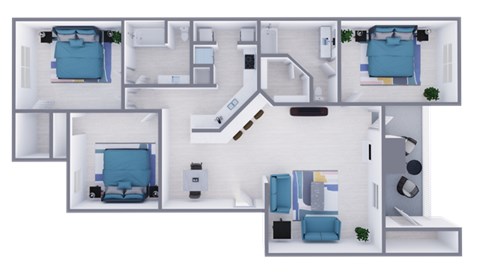 Floor plan for 3 beds, 2 baths, 1180 sqft