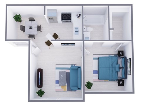 Floor plan for 1 bed, 1 bath, 525 sqft