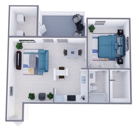 Floor plan for 1 bed, 1 bath, 702 sqft
