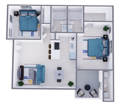 Floor plan for 2 beds, 2 baths, 927 sqft
