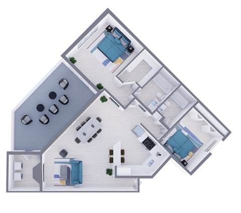 Floor plan for 2 beds, 2 baths, 1067 sqft