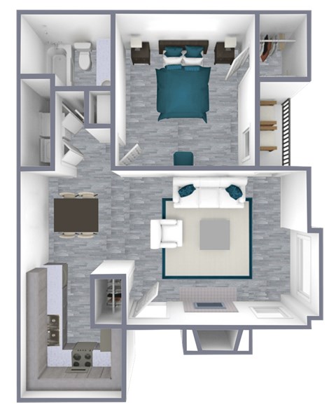 Floor plan for 1 bed, 1 bath, 630 sqft