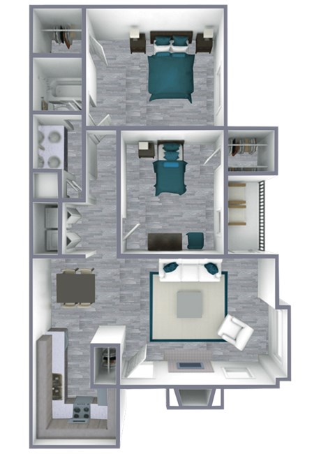 Floor plan for 2 beds, 1 bath, 930 sqft