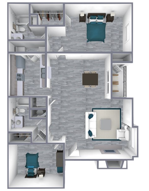 Floor plan for 2 beds, 2 baths, 966 sqft