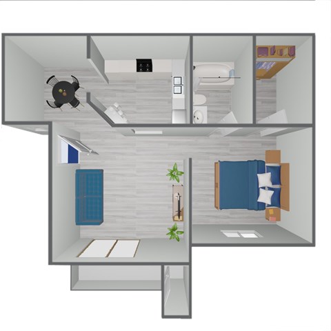 Floor plan for 1 bed, 1 bath, 523 sqft
