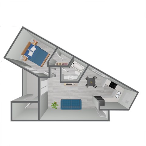 Floor plan for 1 bed, 1 bath, 745 sqft