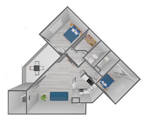 Floor plan for 2 beds, 2 baths, 1079 sqft
