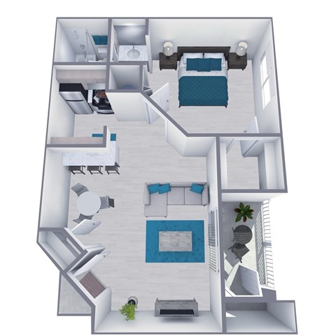 Floor plan for 1 bed, 1 bath, 585 sqft