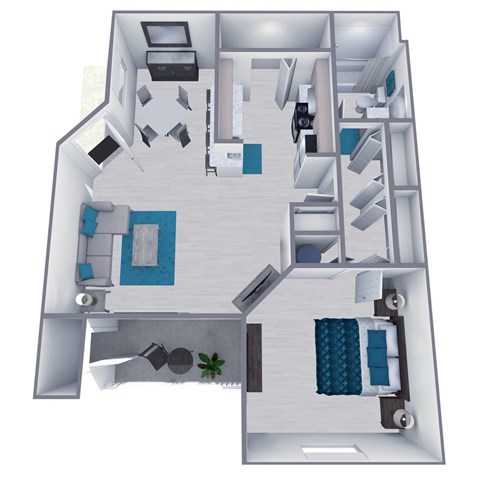 Floor plan for 1 bed, 1 bath, 700 sqft