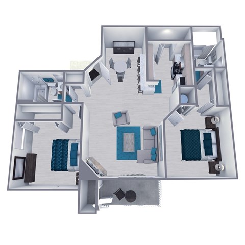 Floor plan for 2 beds, 2 baths, 900 sqft