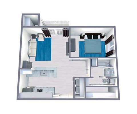 Floor plan for 1 bed, 1 bath, 632 sqft