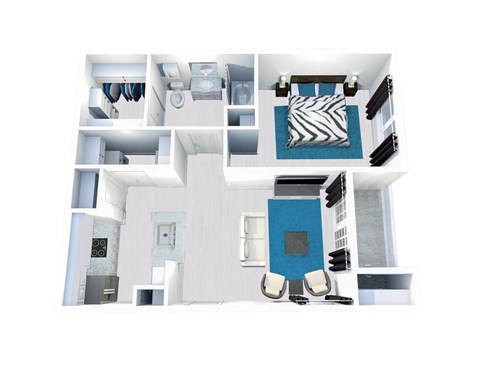 Floor plan for 1 bed, 1 bath, 692 sqft