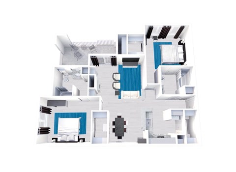 Floor plan for 2 beds, 2 baths, 1039 sqft