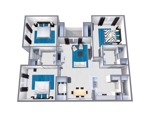 Floor plan for 3 beds, 2 baths, 1207 sqft