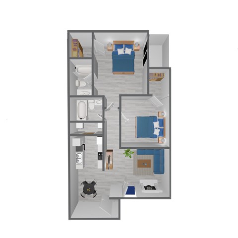 Floor plan for 2 beds, 2 baths, 913 sqft