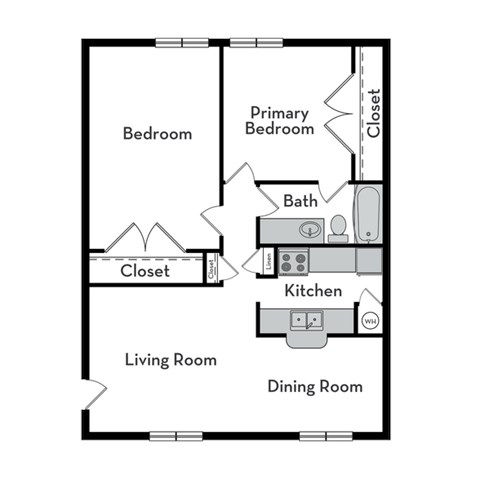Floor plan for 2 beds, 1 bath