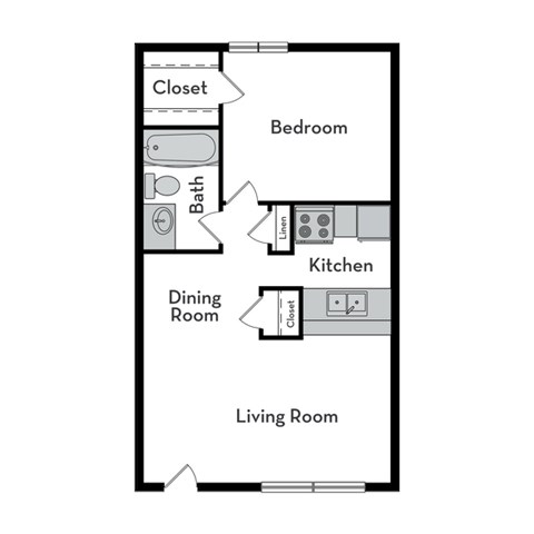 Floor plan for 1 bed, 1 bath