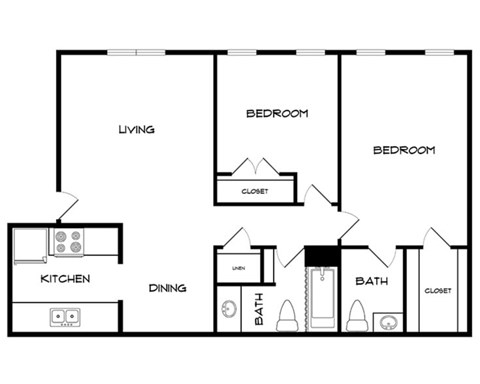 Floor plan for 2 beds, 1.5 baths