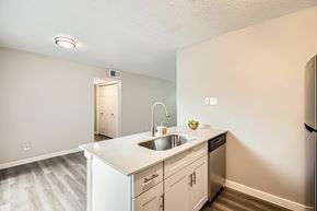 Garland apartment for rent - A kitchen with white cabinets and a white sink.