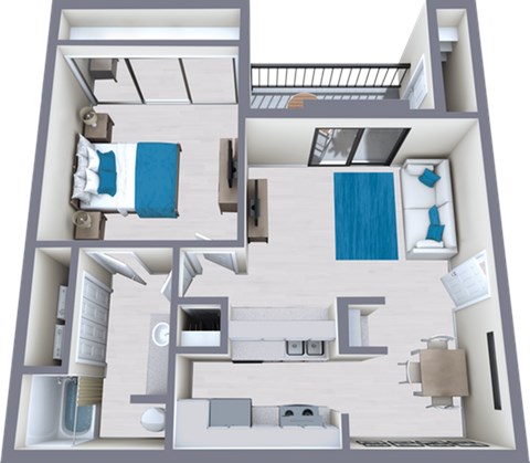 Floor plan for 1 bed, 1 bath, 690 sqft